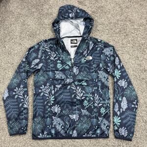 The North Face Fanorak Packable Rain Wind Breaker Jacker Navy Blue Floral Wood S
